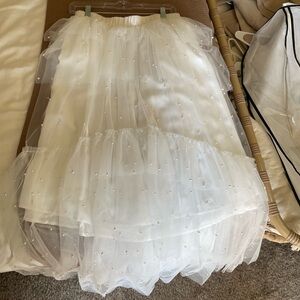 Anthropologie White Tulle A-Line Skirt